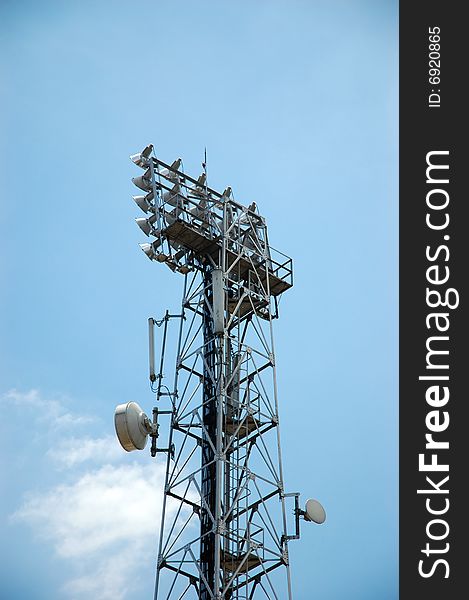 Telecommunication tower in blue sky