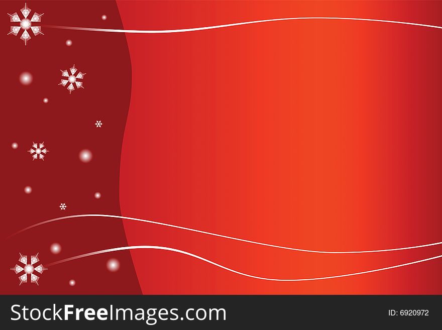 Background with snowflakes and decoration in red. Background with snowflakes and decoration in red