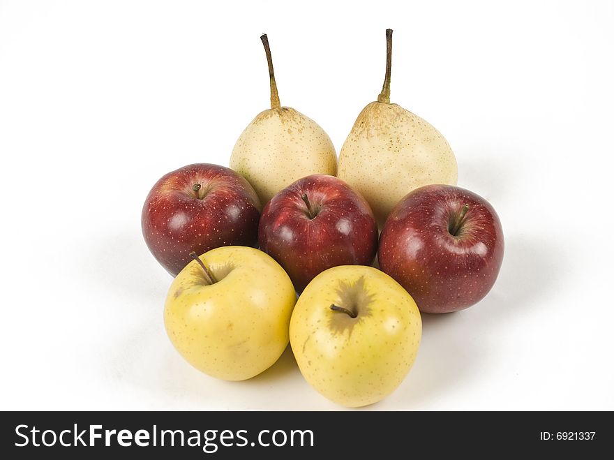 Abstract flower with apples and pears on white background. Abstract flower with apples and pears on white background