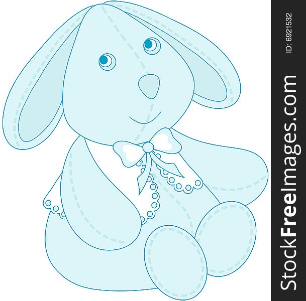 Soft Blue easter Bunny in a white lacy vest and bow.