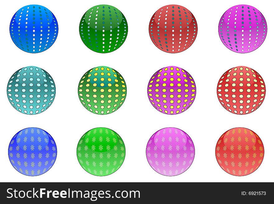 Set of 12 colored Christmas ornaments