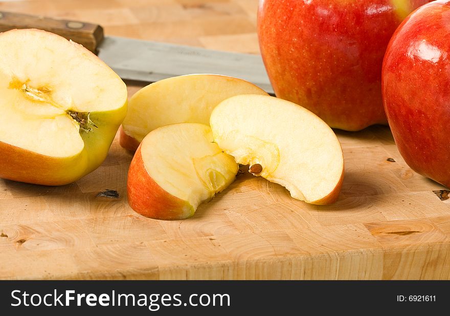 Cut Apples on Cutting Board