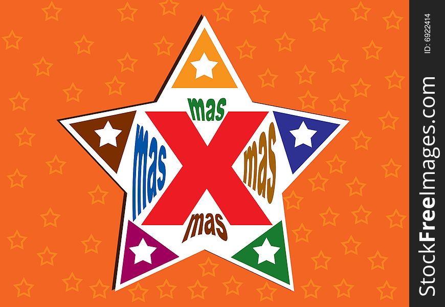 The xmas star in various colours in orange background