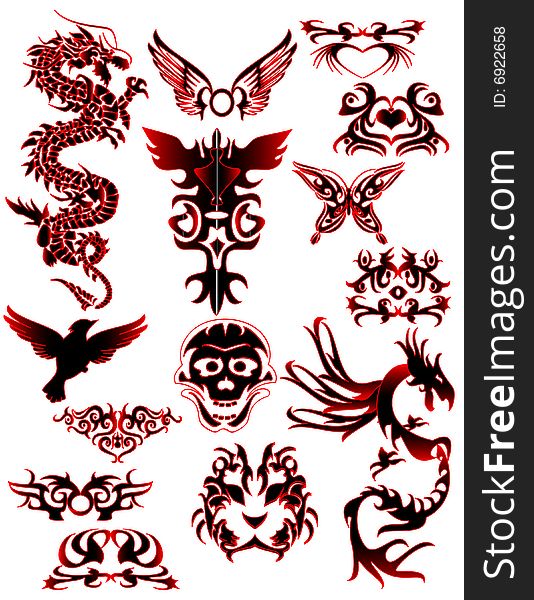 Illustration of a set of tribal tattoo. Illustration of a set of tribal tattoo