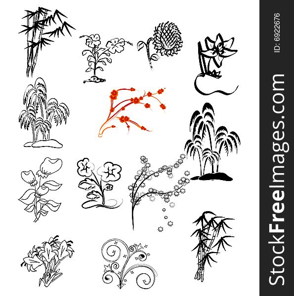 Vector illustration of a set of plant and trees. Vector illustration of a set of plant and trees