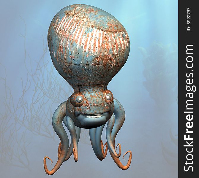 A very cute tentacle monster under the sea With Clipping Path / Cutting Path. A very cute tentacle monster under the sea With Clipping Path / Cutting Path