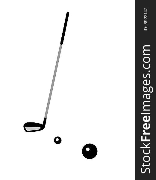 Golf balls,golf staff isolated on white background