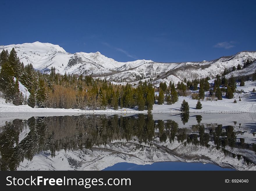 Mountain Lake in the winter with refelctions. Mountain Lake in the winter with refelctions