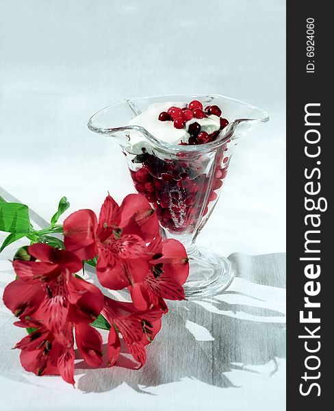 Red Berry With Cream And Flower