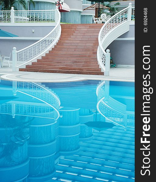 The staircase by swimming pool