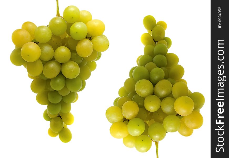 Two bunches of fresh grapes isolated on white