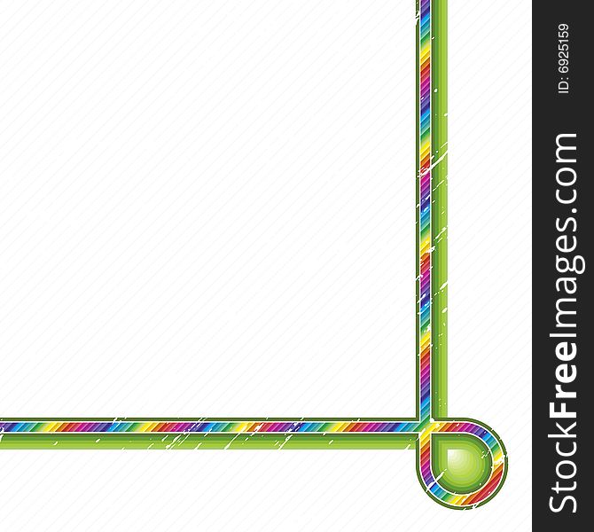 Vector illustration of a rainbow crayon lined art stripe curving in the corner. Trendy green outlines and diagonal lines in the background. Vector illustration of a rainbow crayon lined art stripe curving in the corner. Trendy green outlines and diagonal lines in the background.