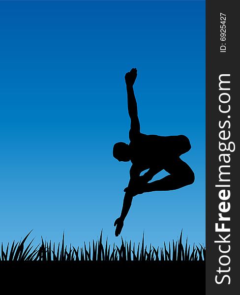 Illustration of jumping man on the grass. Illustration of jumping man on the grass