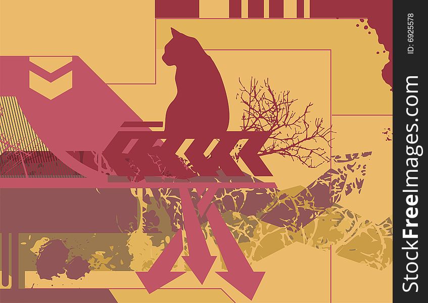 Abstract grunge background with a cat,  illustration series. Abstract grunge background with a cat,  illustration series.