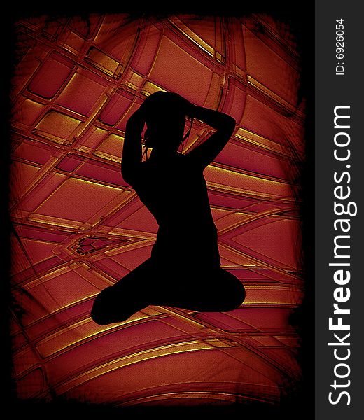 Silhouette Of Woman On Red