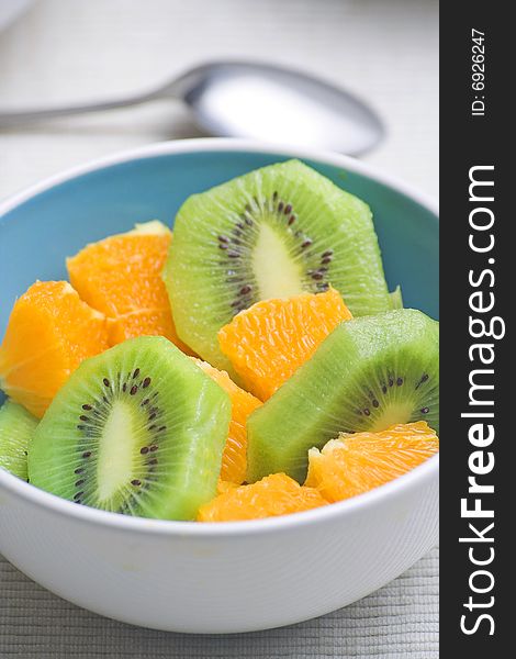 Dessert of kiwi and orange slices fresh