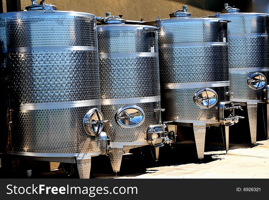 New wine fermenting equipment at a small vineyard on the North Fork of Long Island