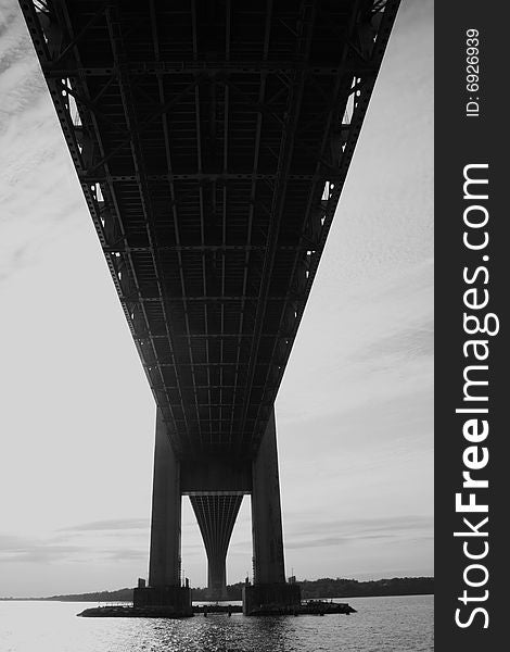 Straight shot under the Verrazano Bridge into Staten Island, NY. Something mysterious yet about this picture. Straight shot under the Verrazano Bridge into Staten Island, NY. Something mysterious yet about this picture.