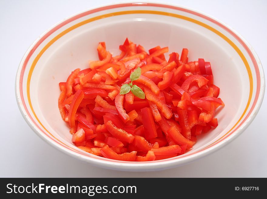 Fresh red paprika in a bowl ready for making salad