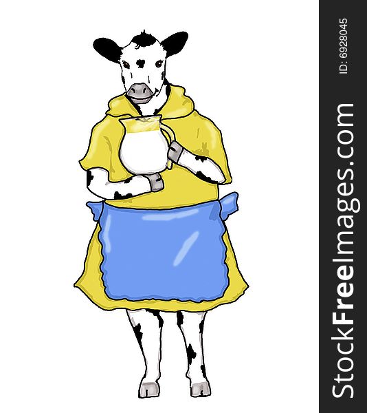 Illustration of mama cow holding a milk jug. Illustration of mama cow holding a milk jug