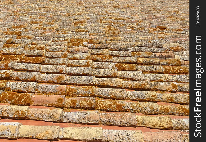 Old roof tiles of the cathedral of Faro, Algarve,. Old roof tiles of the cathedral of Faro, Algarve,