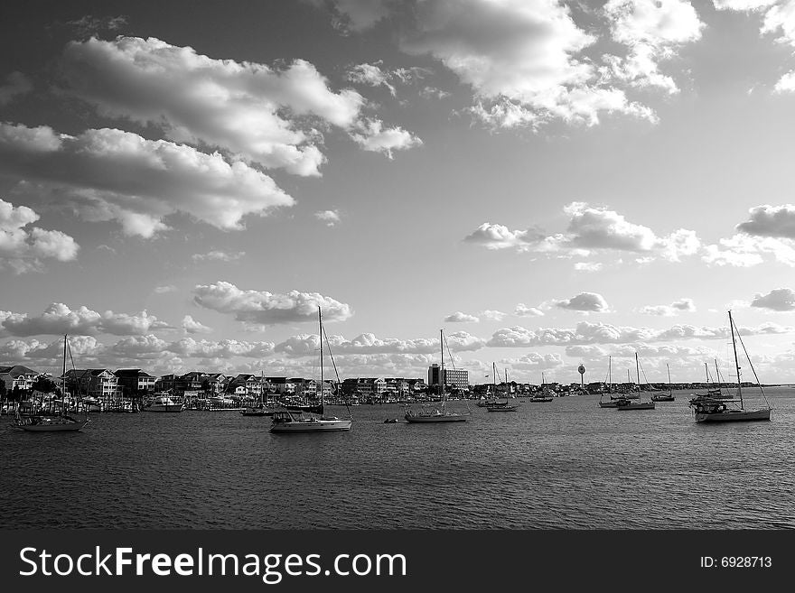 Sailboats gathered in the bay. Sailboats gathered in the bay.