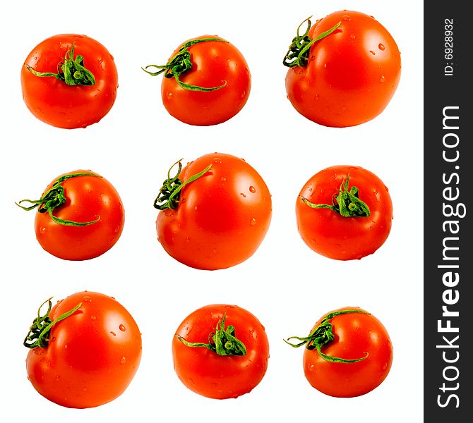 Nine tomatoes isolated on white background
