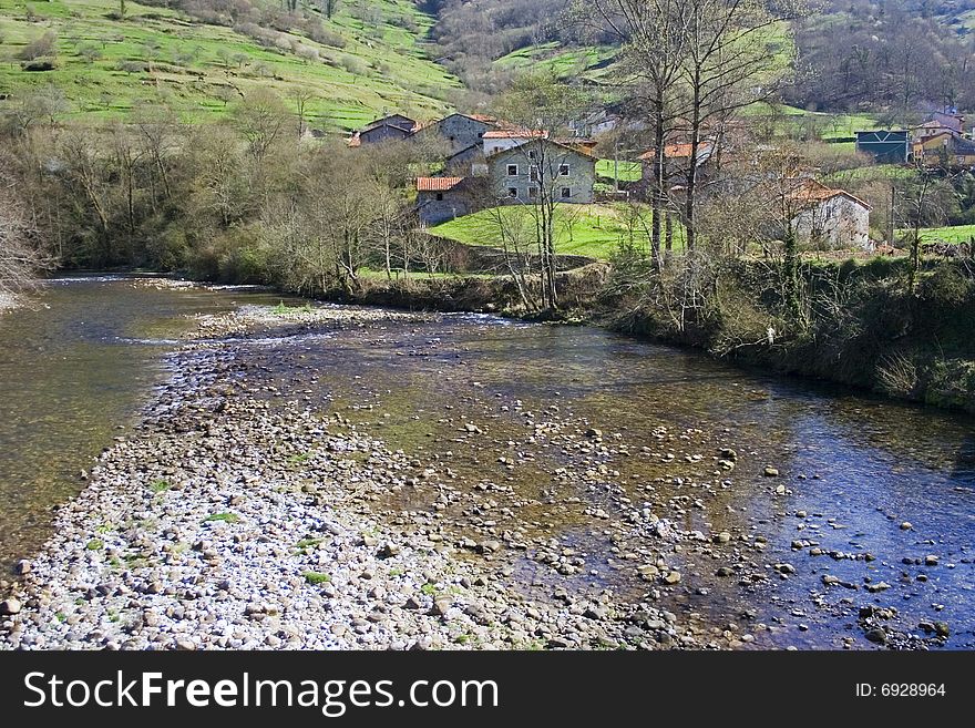 Village and river at north Spain