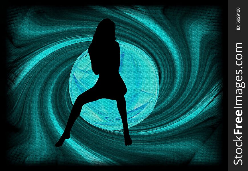 A wonderful abstract background with the silhouette of a woman in a blue world. A wonderful abstract background with the silhouette of a woman in a blue world