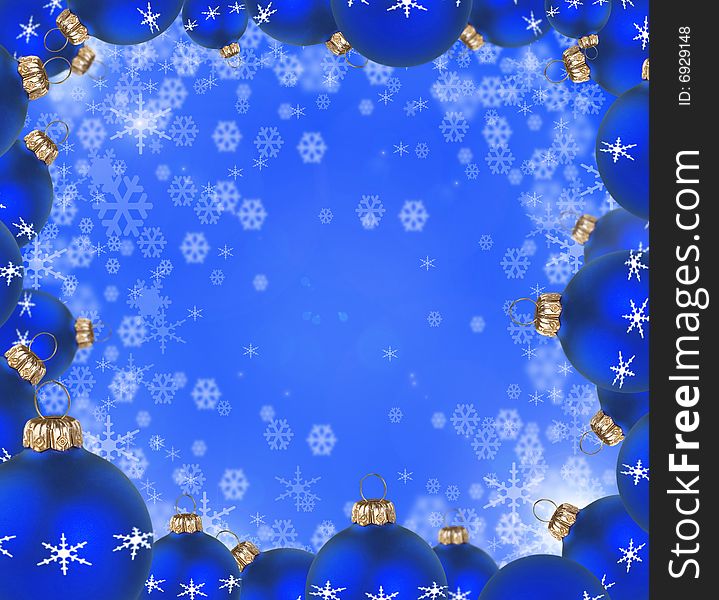 Christmas background with blue balls and snowflakes