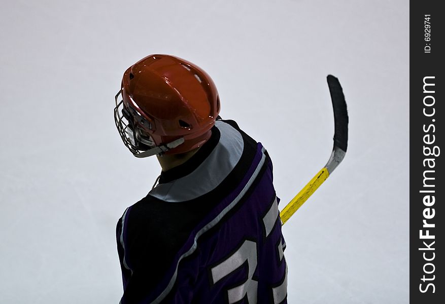 Hockey player from bird's eye view perspective. Hockey player from bird's eye view perspective