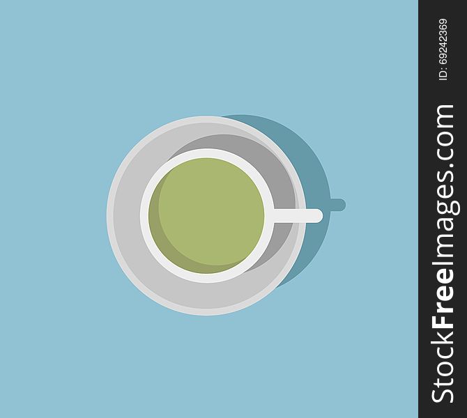 Flat image of a cup of green tea top view