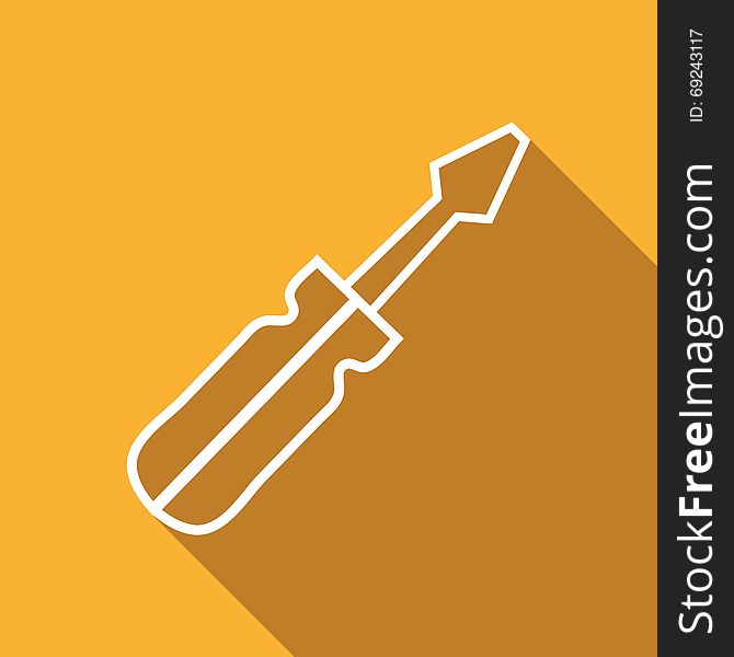 Flat Icon of screwdriver. Isolated on stylish yellow background.