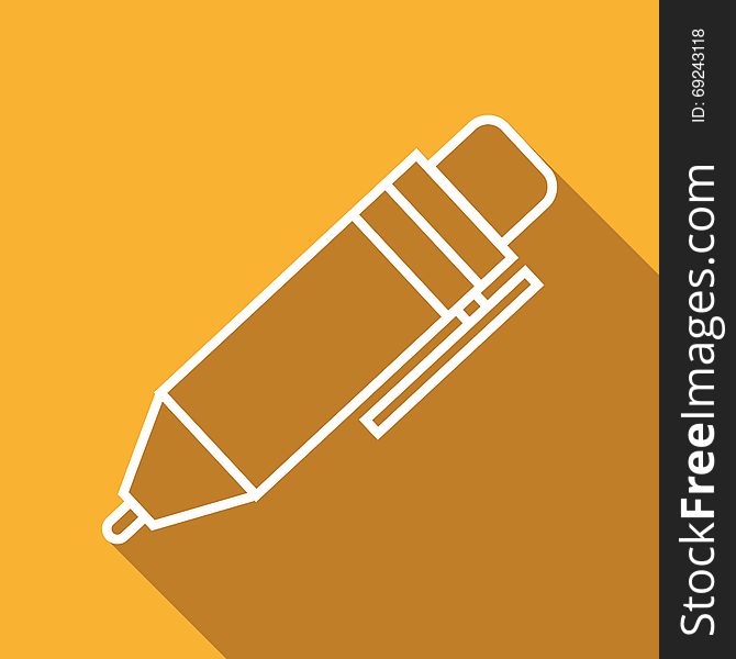 Flat Icon of pen. Isolated on stylish yellow background.