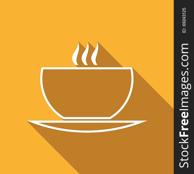 Flat Icon of Cup of tea. Isolated on stylish yellow background.