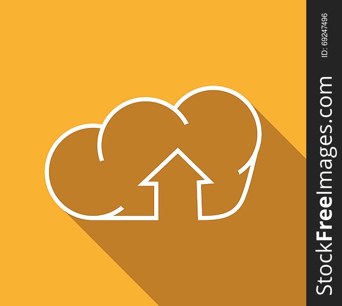 Flat Icon of cloud and arrow. Isolated on stylish yellow background.