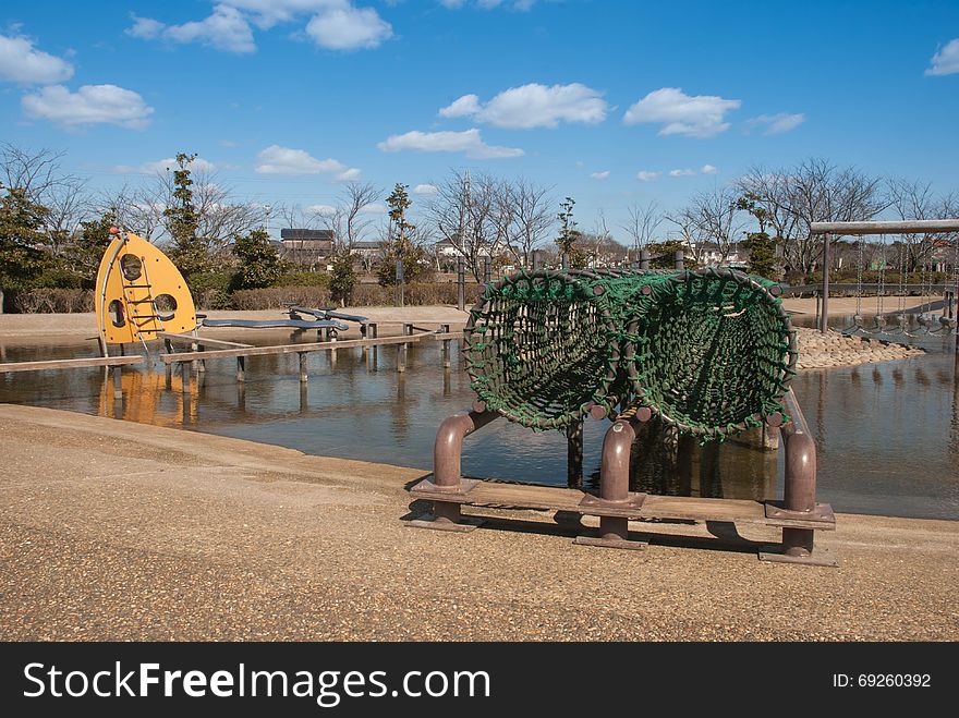 A blue sky children playground equipment.