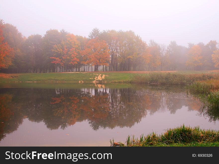 Misty autumn morning on the lake. Misty autumn morning on the lake