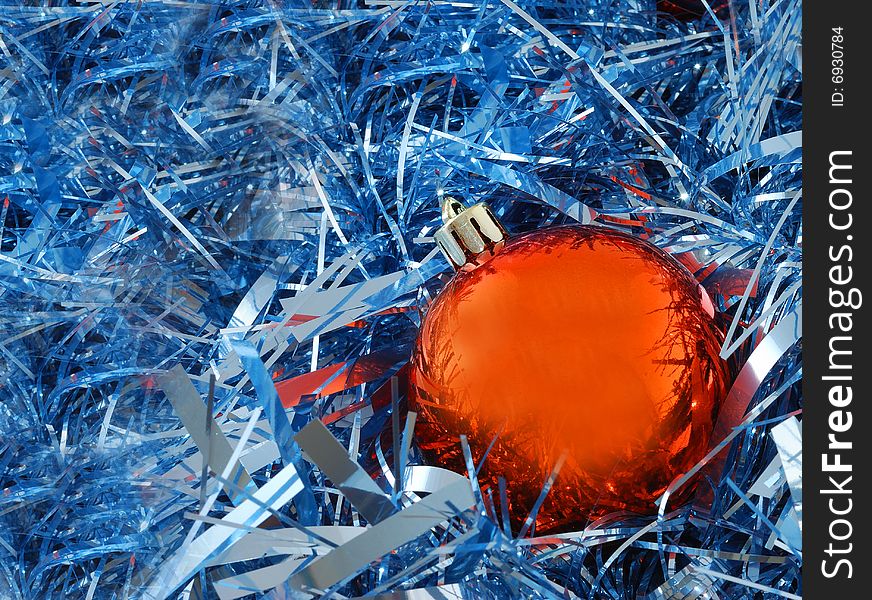 Christmas ball decorations on tinsel