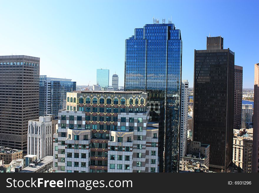 Boston Skyline in Summer with office skyscrapers. Boston Skyline in Summer with office skyscrapers