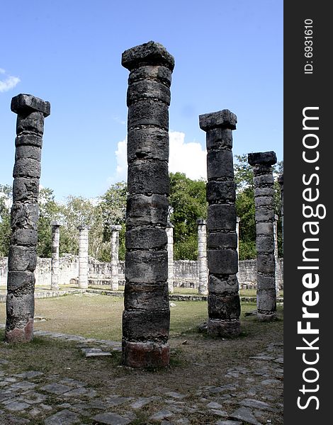 Pillars for an ancient Mayan market place. Pillars for an ancient Mayan market place