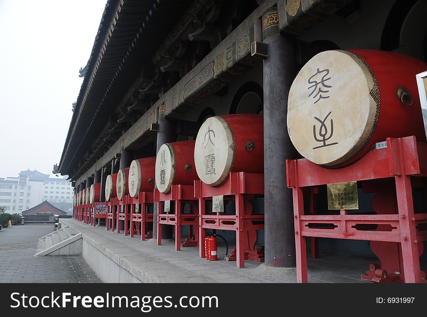 The Drum Tower in Xian was initially built in 1380 during Ming Dynasty. There are twenty-four drums in the north and south sides of the Drum Tower. These drums stand for the Twenty-four Solar Terms which is a kind of weather calendar created by the Chinese ancients in order to guide the agricultural production.