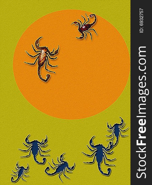 great creative abstract colored bright rich textured image battle scorpions at the scene. .great creative abstract colored bright rich textured image battle scorpions at the scene.