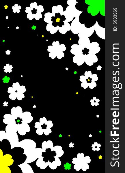 Abstract picture with white flowers on black fon