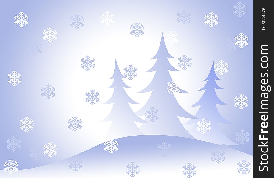 The background showing fur-trees under a snowfall.
