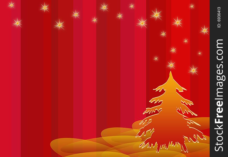 Christmas scenery illustration on red background. Christmas scenery illustration on red background