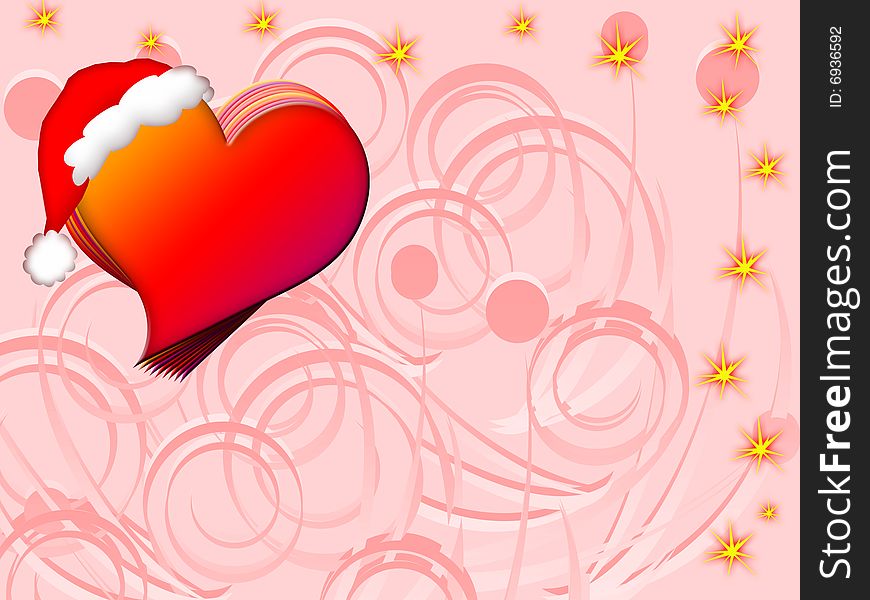 Red heart with santa's hat on pink background. Red heart with santa's hat on pink background