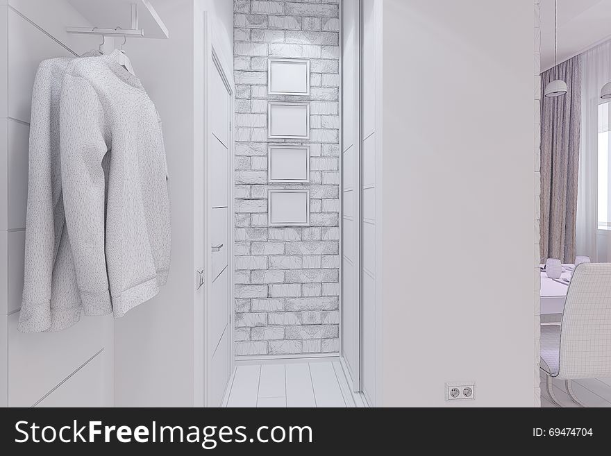 3d render of entrance hall interior design in a modern style.