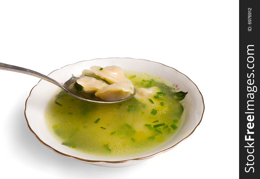 Soup, Pelmeni On Isolated Background