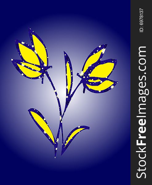 This illustration represents an yellow flower with stars on a blue background. This illustration represents an yellow flower with stars on a blue background